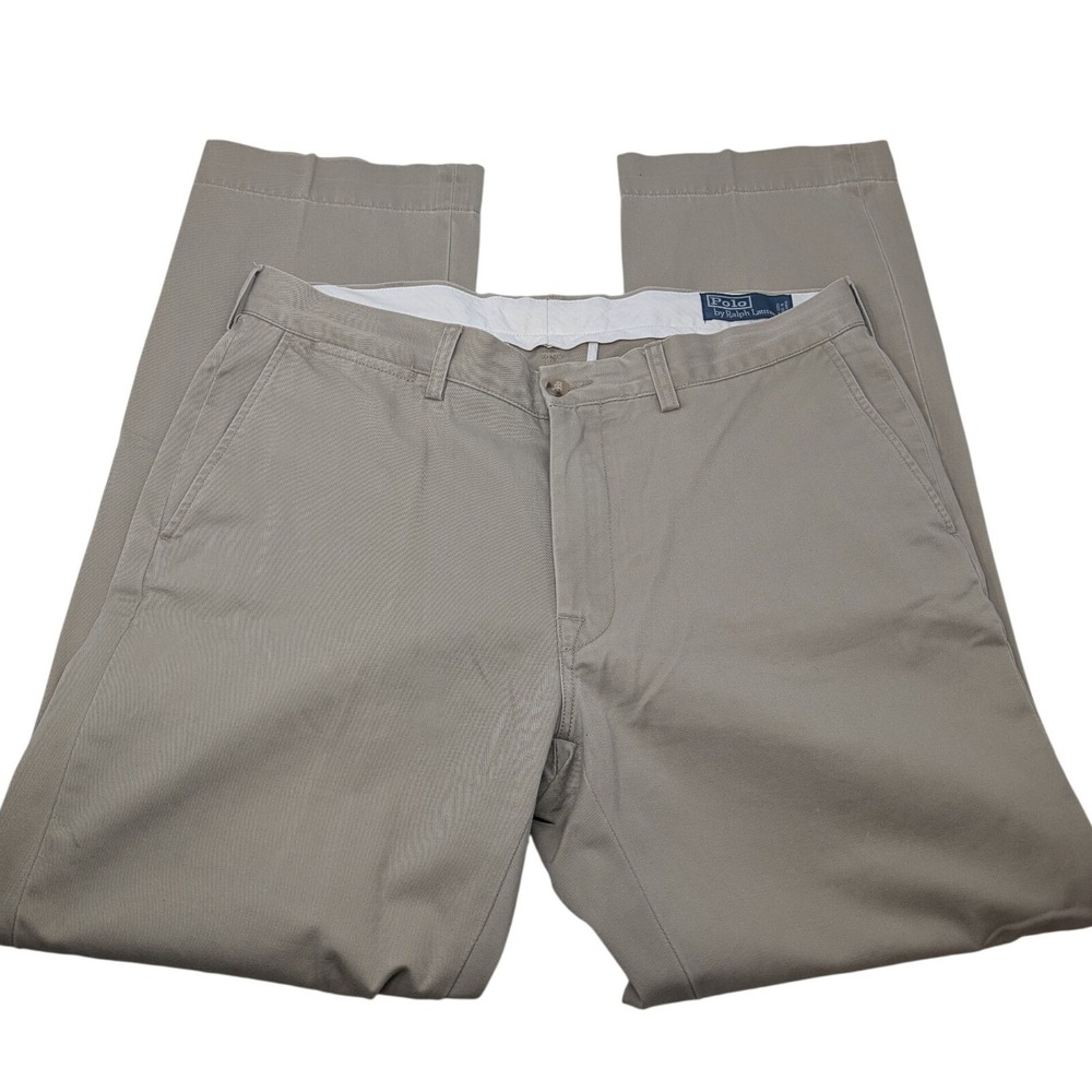 Polo Ralph Lauren Mens Tan Khaki Cotton Chino Pants Straight Leg 35x32